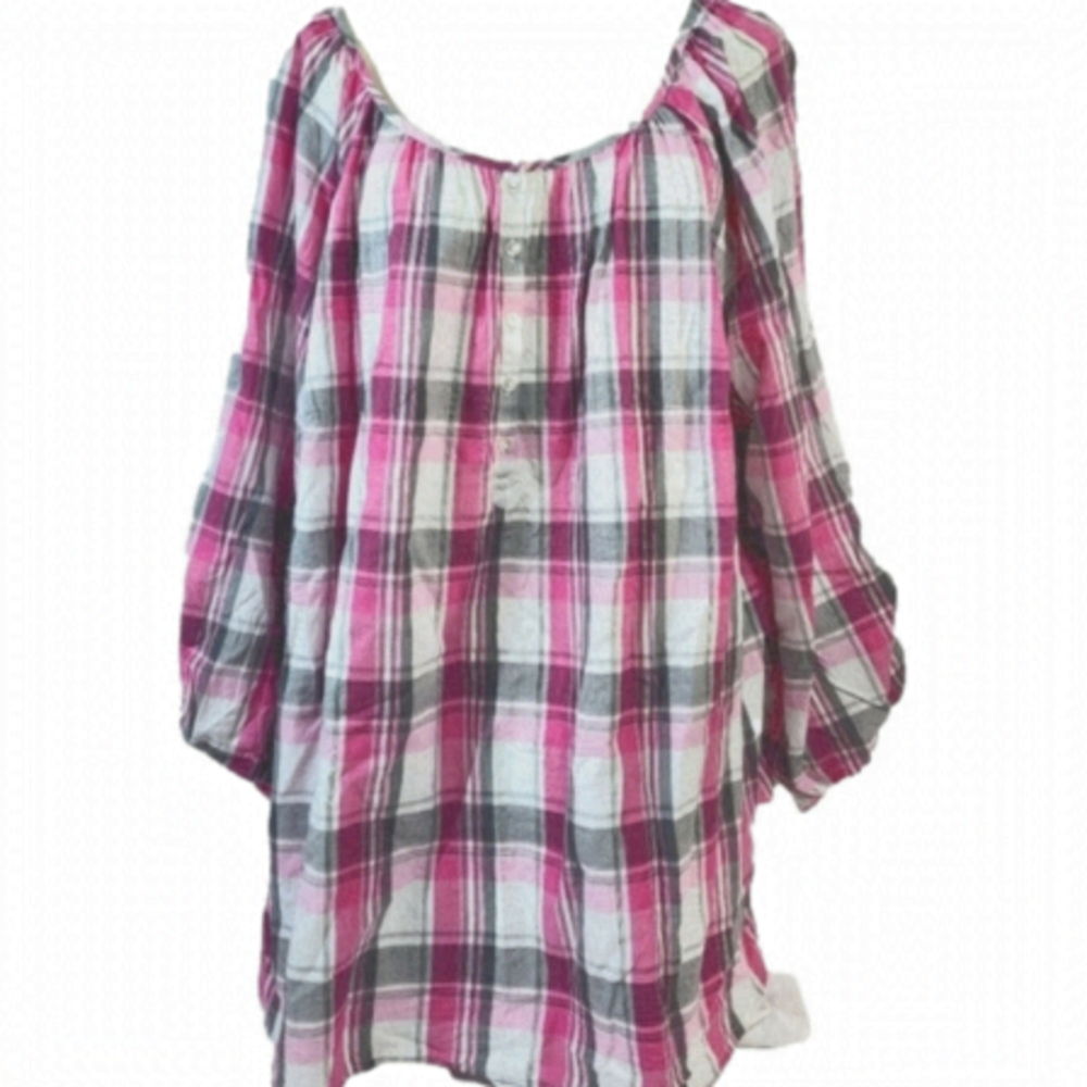 Lane Bryant Pink Plaid Long Blouse